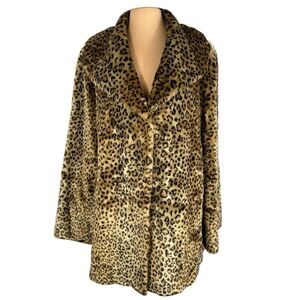 Pamela Mccoy 1X Plus Coat L Large Leopard Cheetah Faux Fur Winter Coat Soft NICE
